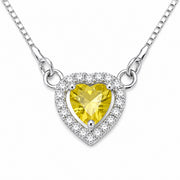 Heart-Shaped Crystal Pendant Necklace with CZ Stone Detailing
