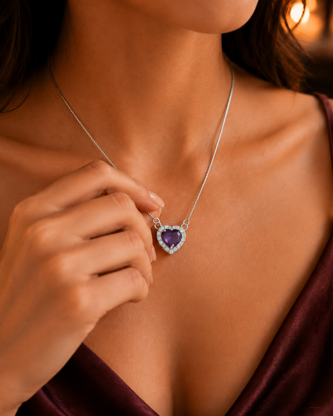 Heart-Shaped Crystal Pendant Necklace with CZ Stone Detailing