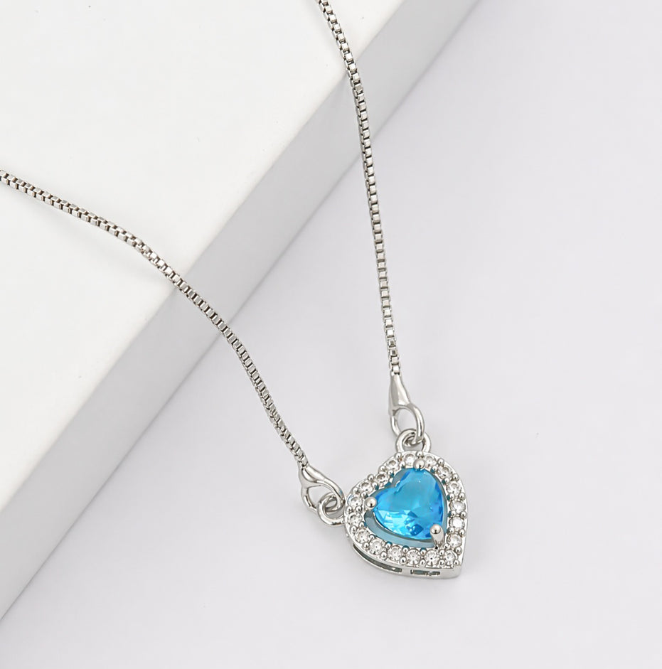 Heart-Shaped Crystal Pendant Necklace with CZ Stone Detailing