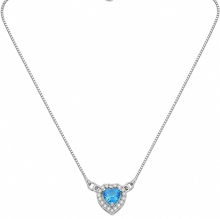Heart-Shaped Crystal Pendant Necklace with CZ Stone Detailing