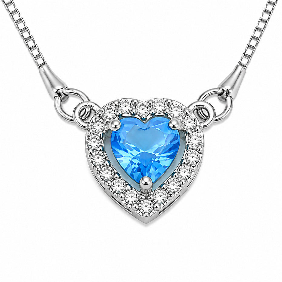 Heart-Shaped Crystal Pendant Necklace with CZ Stone Detailing