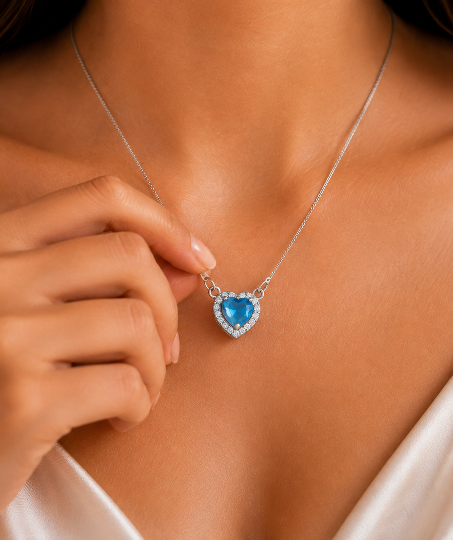 Heart-Shaped Crystal Pendant Necklace with CZ Stone Detailing