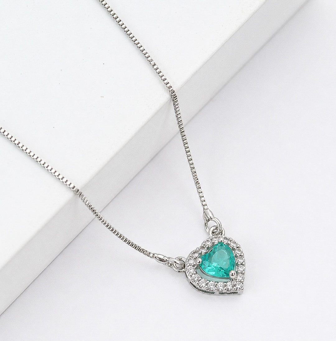 Heart-Shaped Crystal Pendant Necklace with CZ Stone Detailing