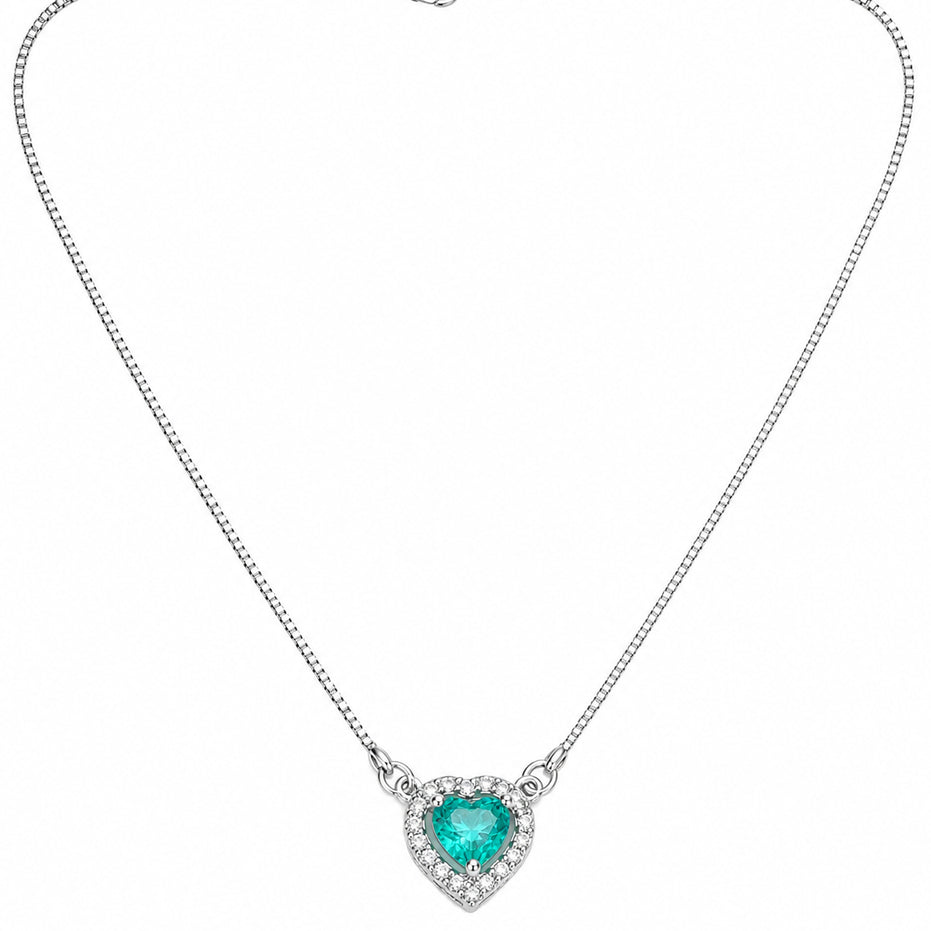 Heart-Shaped Crystal Pendant Necklace with CZ Stone Detailing