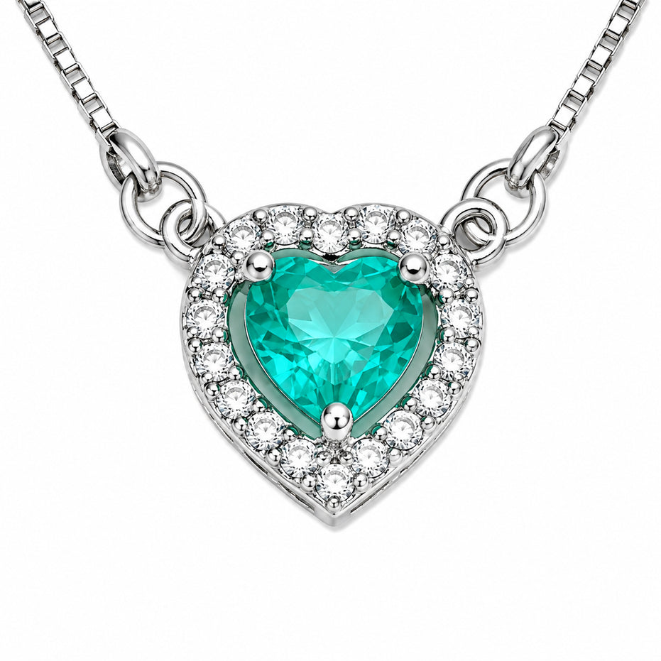 Heart-Shaped Crystal Pendant Necklace with CZ Stone Detailing