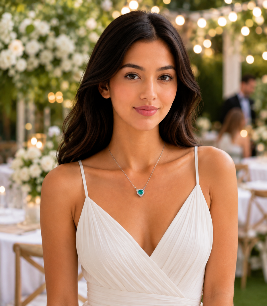 Heart-Shaped Crystal Pendant Necklace with CZ Stone Detailing