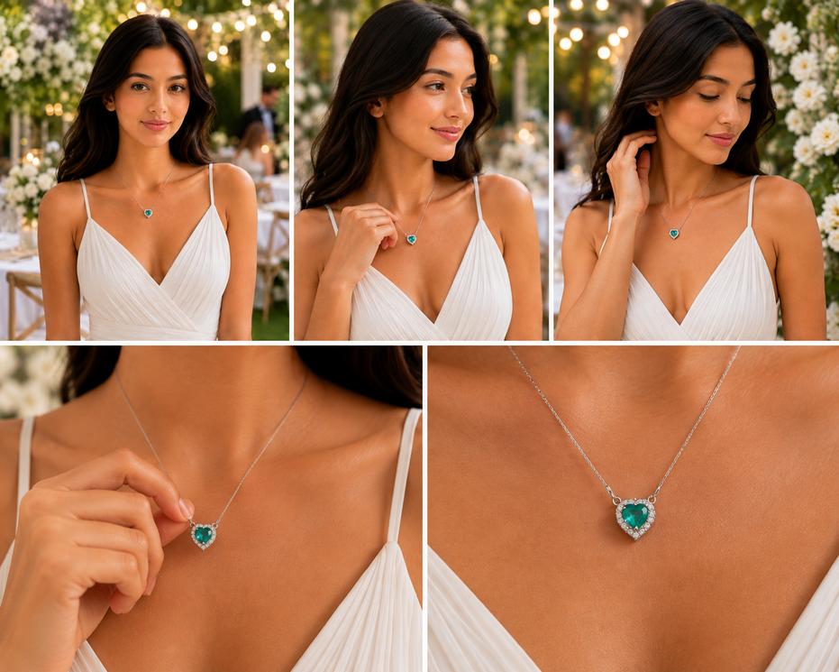 Heart-Shaped Crystal Pendant Necklace with CZ Stone Detailing