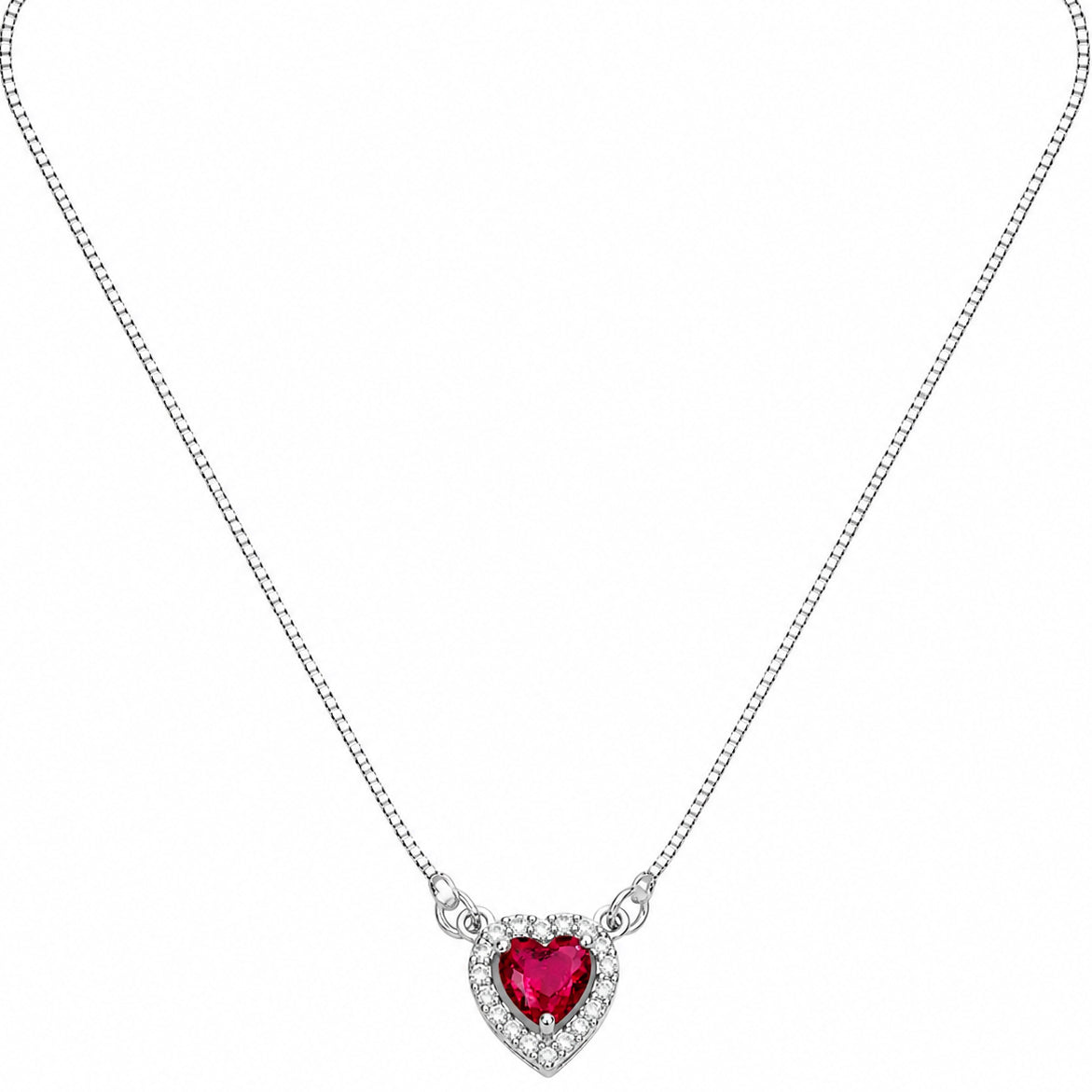 Heart-Shaped Crystal Pendant Necklace with CZ Stone Detailing
