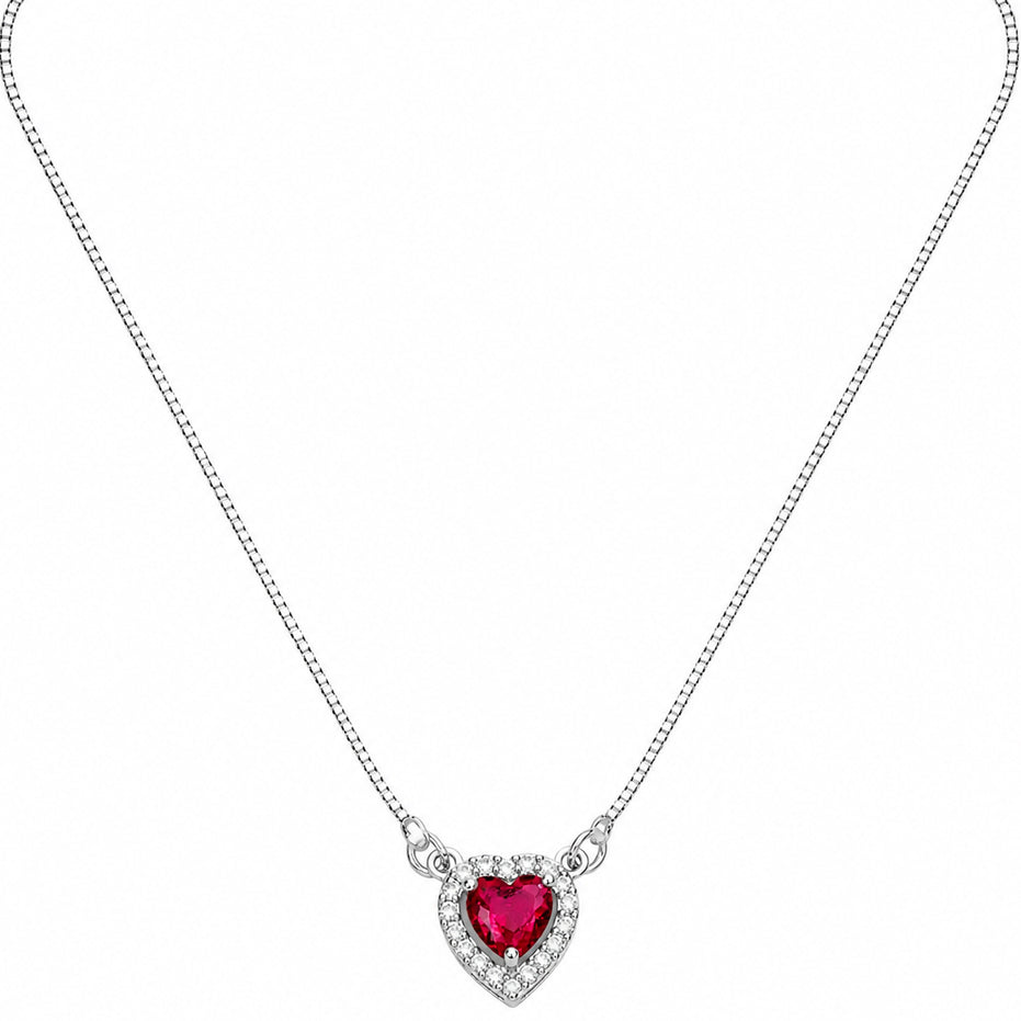 Heart-Shaped Crystal Pendant Necklace with CZ Stone Detailing