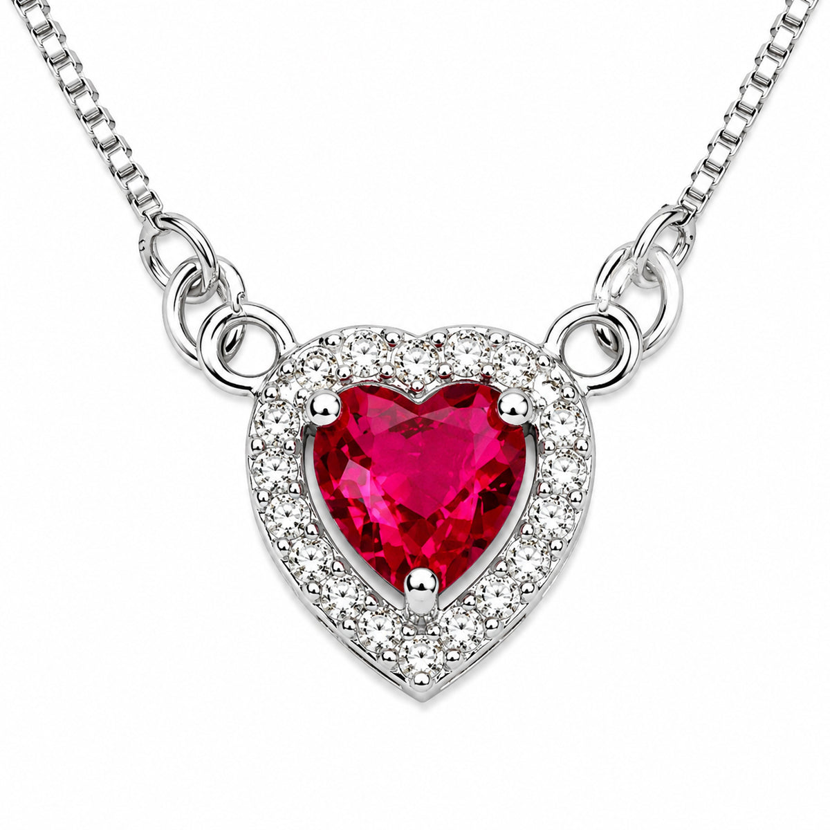 Heart-Shaped Crystal Pendant Necklace with CZ Stone Detailing