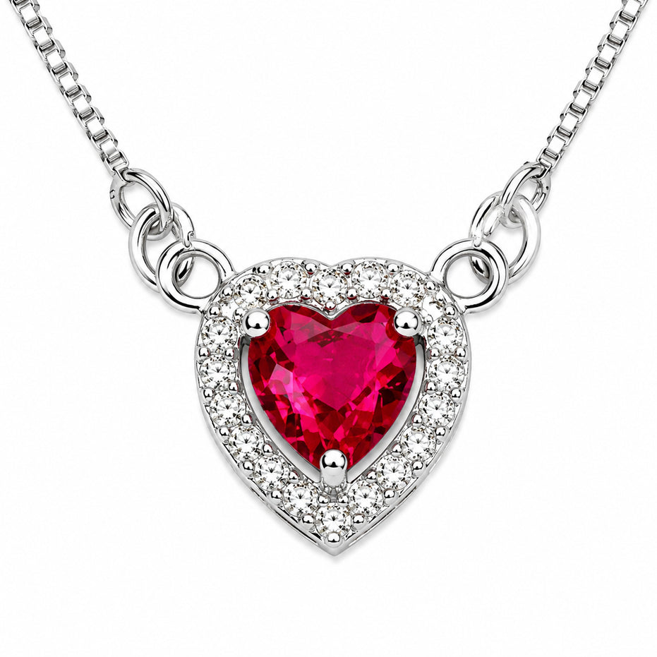 Heart-Shaped Crystal Pendant Necklace with CZ Stone Detailing
