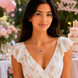 Heart-Shaped Crystal Pendant Necklace with CZ Stone Detailing