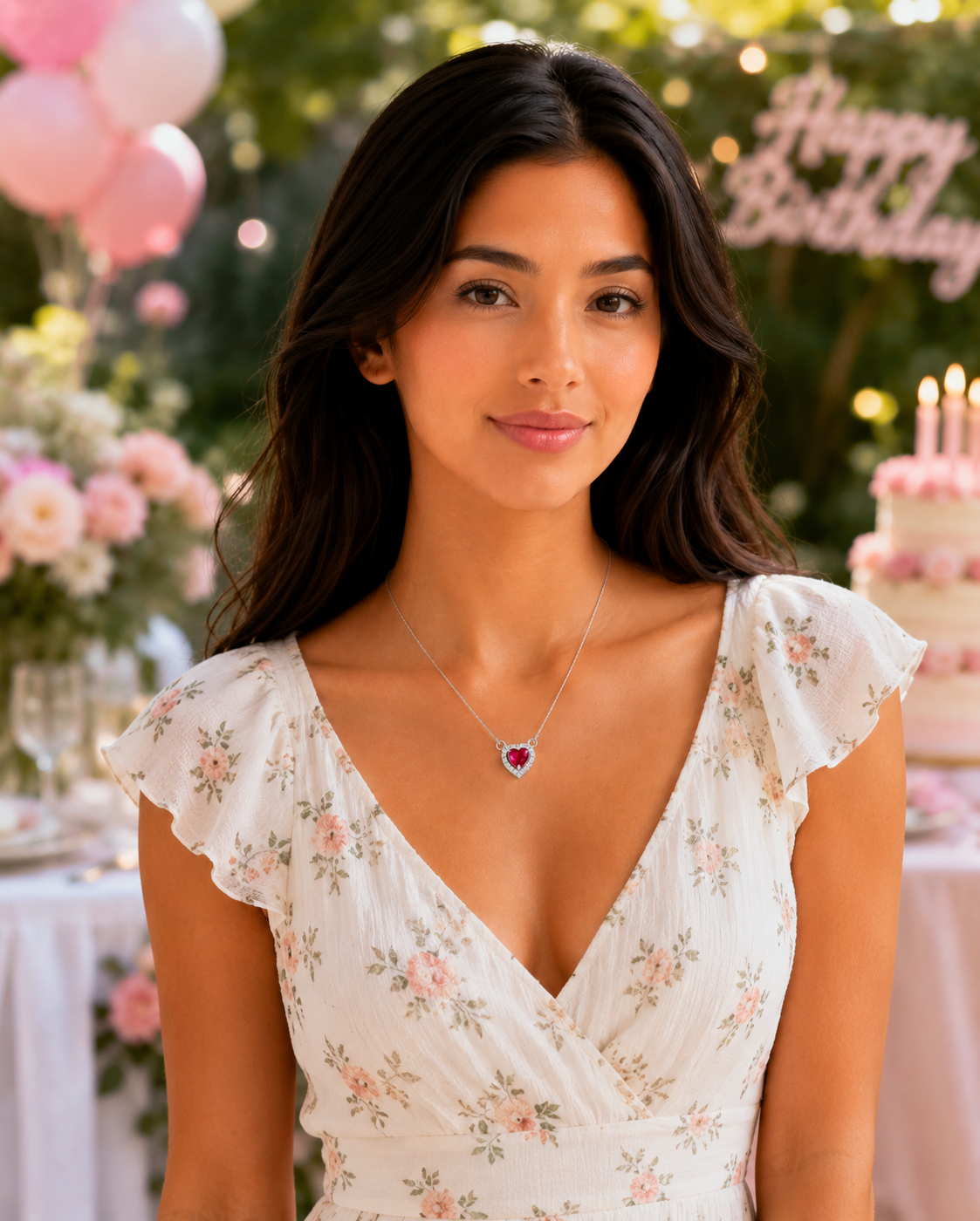 Heart-Shaped Crystal Pendant Necklace with CZ Stone Detailing