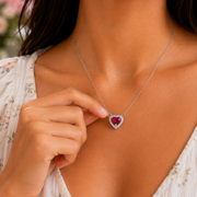 Heart-Shaped Crystal Pendant Necklace with CZ Stone Detailing