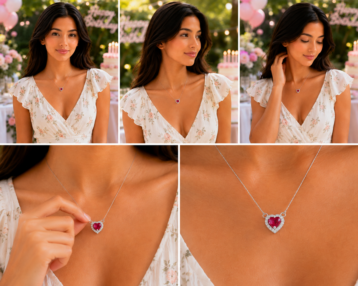 Heart-Shaped Crystal Pendant Necklace with CZ Stone Detailing