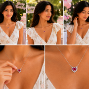 Heart-Shaped Crystal Pendant Necklace with CZ Stone Detailing