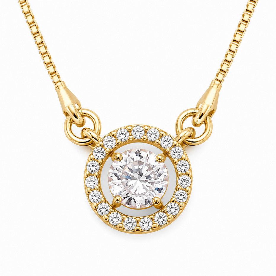 Premium Round CZ Necklace with Brilliant Center Stone