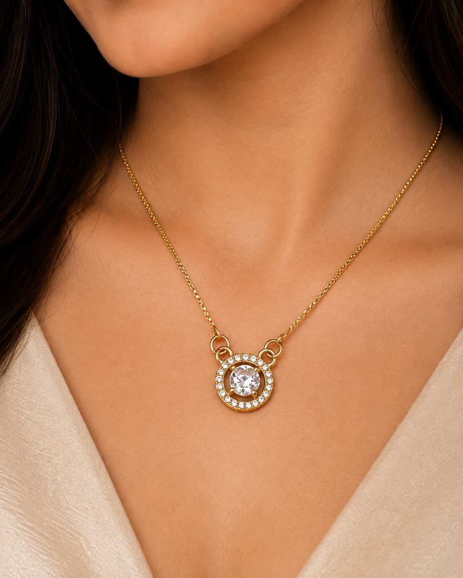 Premium Round CZ Necklace with Brilliant Center Stone