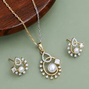 Round Floral Pattern Pearl American Diamond Jewellery Set
