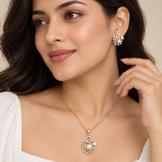 Round Floral Pattern Pearl American Diamond Jewellery Set