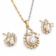 Round Floral Pattern Pearl American Diamond Jewellery Set