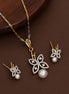 Floral Butterfly Pearl CZ Necklace & Earrings Set
