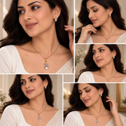 Floral Butterfly Pearl CZ Necklace & Earrings Set