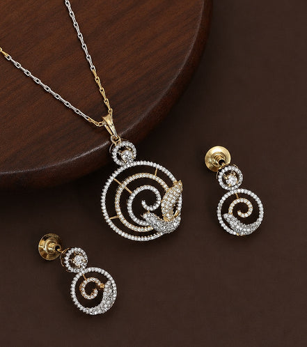 Bird Pattern Pearl American Diamond Jewellery Set