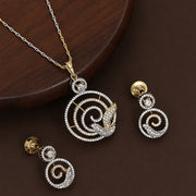 Bird Pattern Pearl American Diamond Jewellery Set