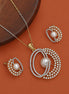 Gold & Silver Plated Pearl Double Circle Pattern CZ Pendant Set