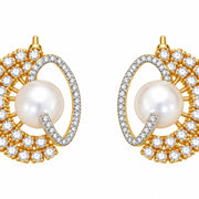 Gold & Silver Plated Pearl Double Circle Pattern CZ Pendant Set