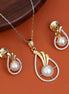 Gold & Silver Plated Teardrop Pearl American Diamond Pendant Set