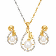 Gold & Silver Plated Teardrop Pearl American Diamond Pendant Set