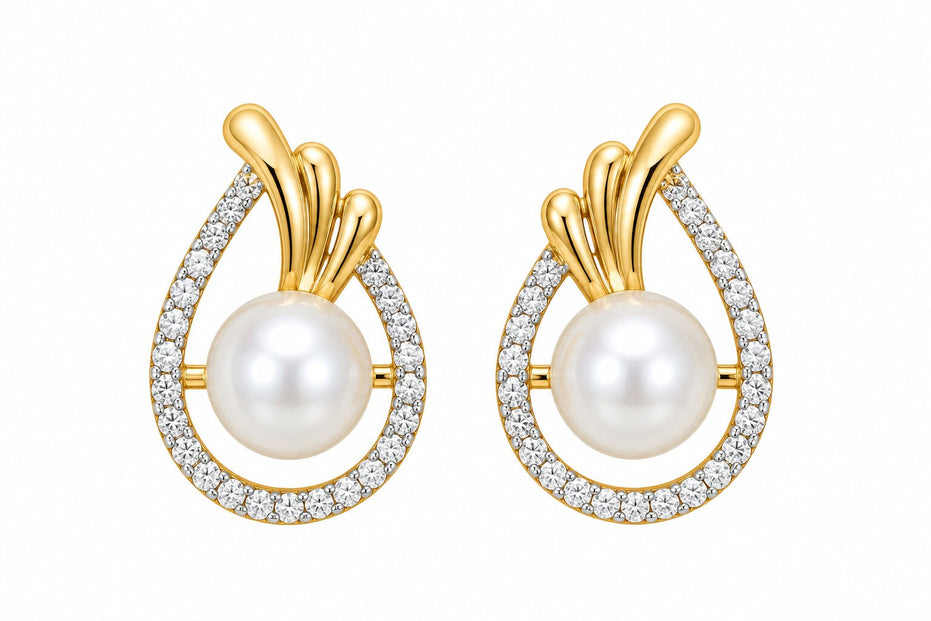Gold & Silver Plated Teardrop Pearl American Diamond Pendant Set