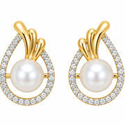 Gold & Silver Plated Teardrop Pearl American Diamond Pendant Set
