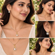 Gold & Silver Plated Teardrop Pearl American Diamond Pendant Set
