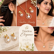 Gold & Silver Plated Teardrop Pearl American Diamond Pendant Set