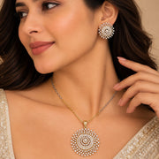 Gold Plated Floral Sun Pattern American Diamond Pendant Set