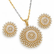 Gold Plated Floral Sun Pattern American Diamond Pendant Set