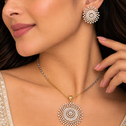 Gold Plated Floral Sun Pattern American Diamond Pendant Set