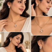 Gold & Silver Plated Round Geometric Pattern American Diamond Pendant Set