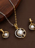 Gold & Silver Plated Pearl Circular Pattern CZ Pendant Set
