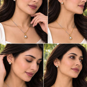 Gold & Silver Plated Pearl Circular Pattern CZ Pendant Set