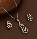 Gold & Silver Plated Interlocking Leaf Pattern CZ Pendant Set