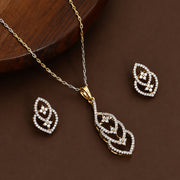 Gold & Silver Plated Interlocking Leaf Pattern CZ Pendant Set