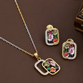 Gold & Silver Plated Geometric Pattern Multicolor Necklace Set
