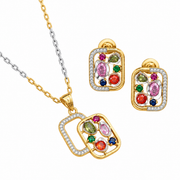 Gold & Silver Plated Geometric Pattern Multicolor Necklace Set