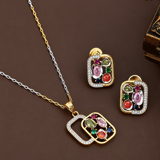 Gold & Silver Plated Geometric Pattern Multicolor Necklace Set