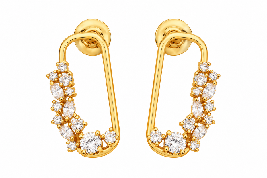Gold Plated Gemstone Safety-Pin Pattern Jewelry Set