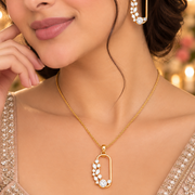 Gold Plated Gemstone Safety-Pin Pattern Jewelry Set